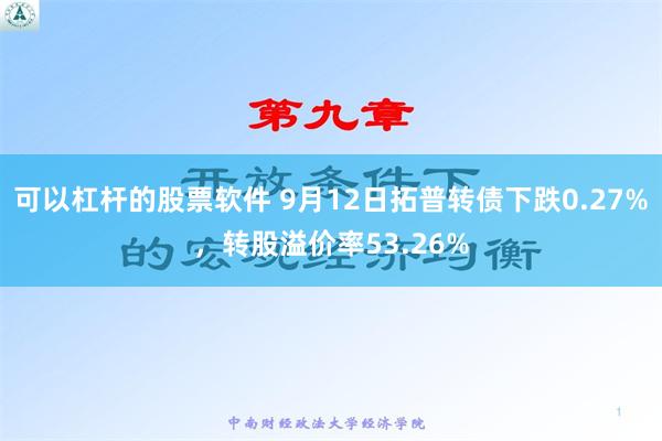 可以杠杆的股票软件 9月12日拓普转债下跌0.27%，转股溢价率53.26%