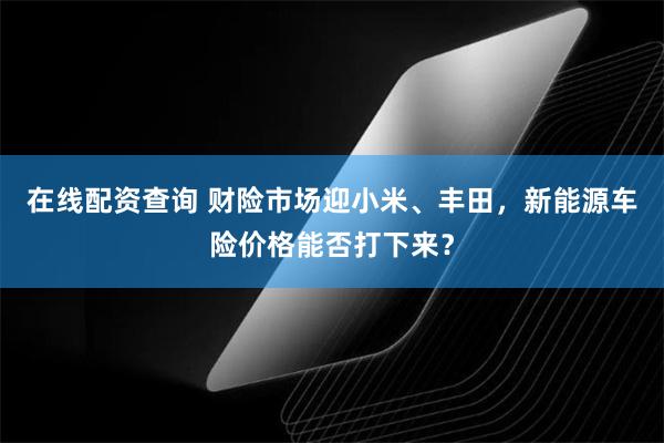 在线配资查询 财险市场迎小米、丰田，新能源车险价格能否打下来？